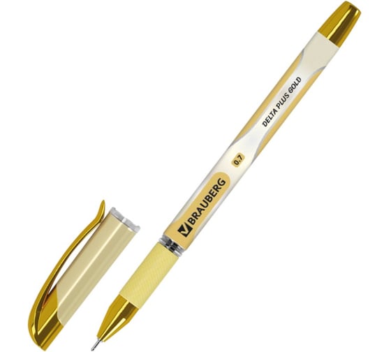 Ручка шариковая масляная с грипом BRAUBERG Delta Plus Gold, синяя, 12 шт., узел 0.7мм, линия 0,35мм, 144256 1
