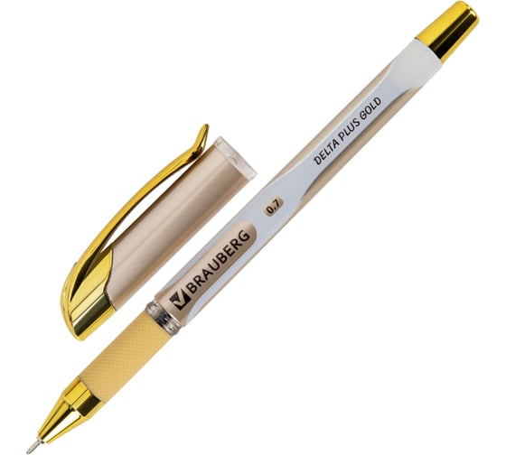 Ручка шариковая масляная с грипом BRAUBERG Delta Plus Gold, синяя, 12 шт., узел 0.7мм, линия 0,35мм, 144256