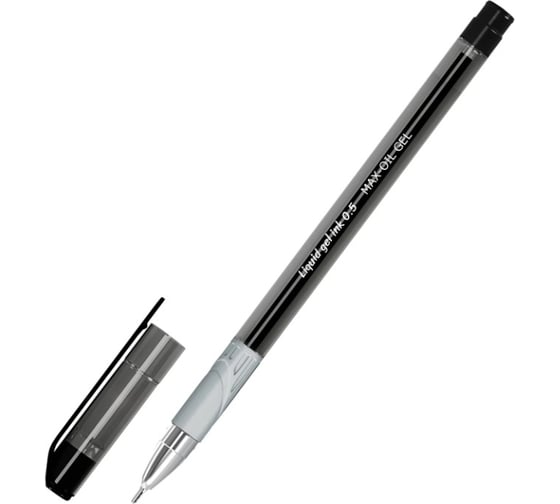 Ручка гелевая с грипом BRAUBERG Max-Oil Gel, черная, 12 шт., игольчатый узел 0,5мм, линия 0,3мм, 144260 1