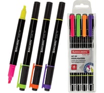 Набор двусторонних текстовыделителей BRAUBERG 4 шт, ассорти, линия 1-4 мм 150845