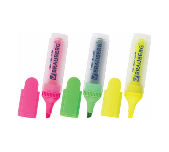 Набор текстовыделителей BRAUBERG FLUO 3 шт, ассорти, линия 1-5 мм 150404