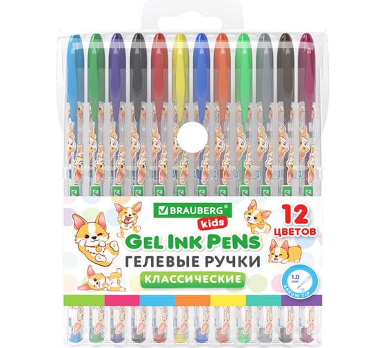 Ручки гелевые BRAUBERG КЛАССИЧЕСКИЕ  KIDS CUTE ANIMALS, НАБОР 12 ЦВЕТОВ, линия письма 0,7мм 144445 1