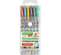 Ручки гелевые BRAUBERG МЕТАЛЛИК  KIDS CUTE ANIMALS, НАБОР 6 ЦВЕТОВ, линия письма 0,7 мм 144440