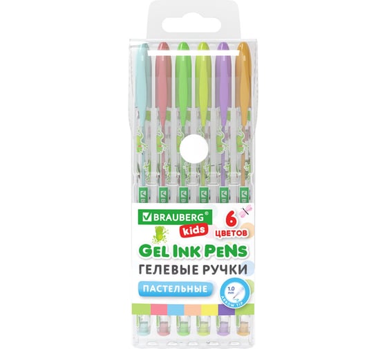 Ручки гелевые BRAUBERG ПАСТЕЛЬНЫЕ  KIDS CUTE ANIMALS, НАБОР 6 ЦВЕТОВ, линия письма 0,7 мм 144439 1
