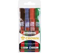 Набор перманентных маркеров Crown "Multi Marker" 04 цв., пулевидный, 3,0мм, чехол с европодвесом CPM-800/4