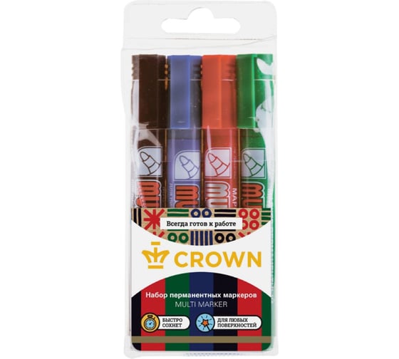 Набор перманентных маркеров Crown Multi Marker 04цв., пулевидный, 3, CPM-800/4 1
