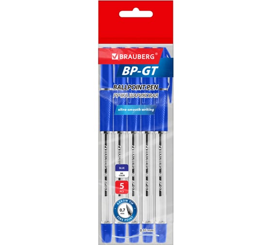 Ручки шариковые BRAUBERG BP-GT, 5 шт, синие, узел 0,7 мм, линия письма 0,35 мм, 144509 1