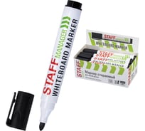 Маркер стираемый для белой доски черный Staff, MANAGER WBM-300, 3 мм, с клипом 12 шт 152636