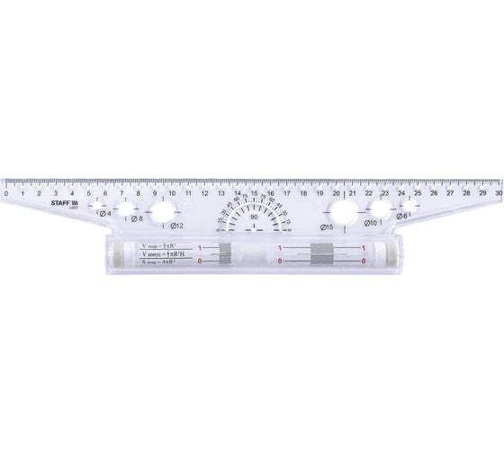Линейка с роликом (рейсшина) Staff 30 см, металлический ролик, картонная коробка, 210870 1