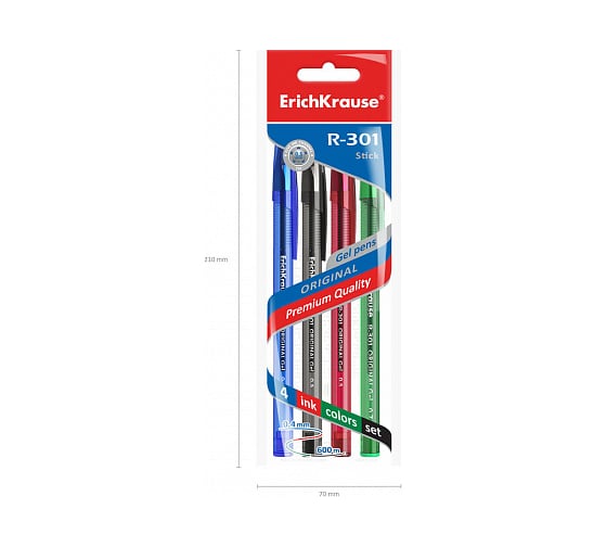 Гелевая ручка ErichKrause R-301 Original Gel Stick 0.5 в пакете по 4 шт 45157