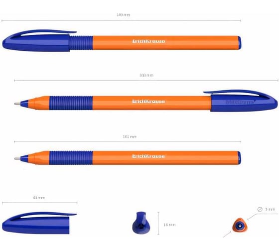 Шариковая ручка ErichKrause U-109 Orange Stick&Grip 1.0, синий в пакете по 3 шт 47592