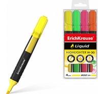 Текстмаркер ErichKrause Liquid H-30 с жидкими чернилами в футляре по 4 шт 47977