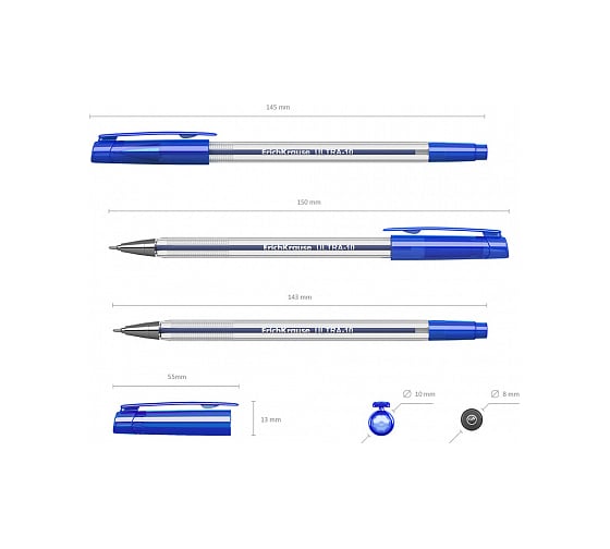 Шариковая ручка ErichKrause ULTRA-10, синий в пакете по 4 шт 46781