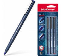 Капиллярная ручка ErichKrause F-15, цвет чернил синий, черный, красный в блистере по 3 шт 37176