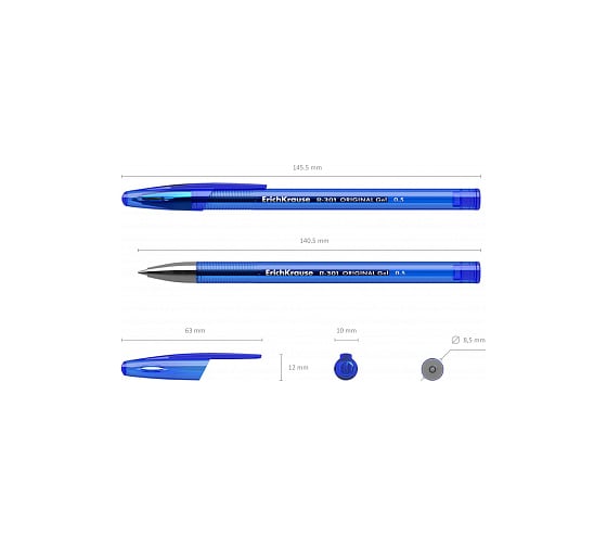 Гелевая ручка ErichKrause R-301 Original Gel Stick 0.5, синий в пакете по 3 шт 42723