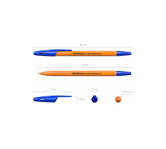 Шариковая ручка ErichKrause R-301 Orange Stick 0.7, синий в пакете по 3 шт 42743