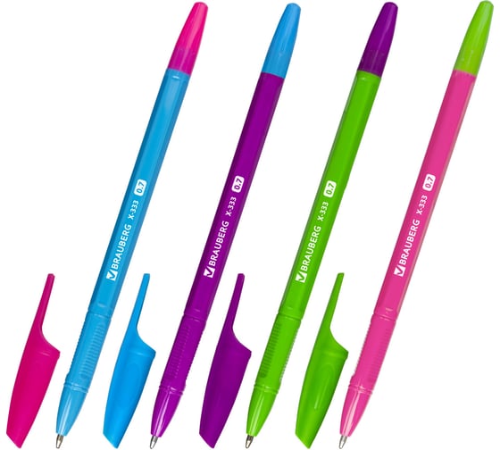 Ручки шариковые BRAUBERG X-333 NEON MIX, НАБОР 8 ШТУК, СИНИЕ, узел 0,7 мм, линия 0,35 мм, 144536