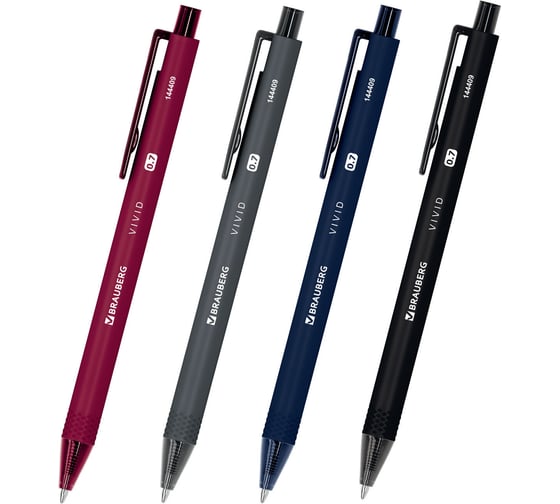 Ручки шариковые BRAUBERG автоматические VIVID, СИНИЕ, НАБОР 4 ШТУКИ, линия письма 0,35мм, 144409