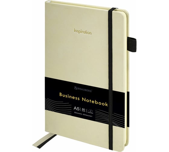 Блокнот А5 138x213мм BRAUBERG Velvet, резинка, держатель, 80л, клетка, бежевый, 116240 1