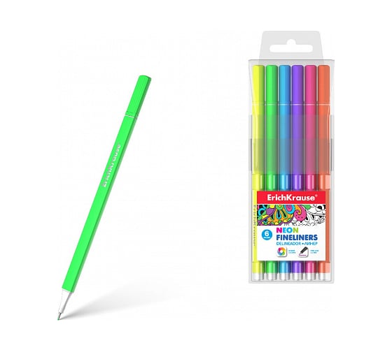 Линеры ErichKrause Neon 6 цветов 50336