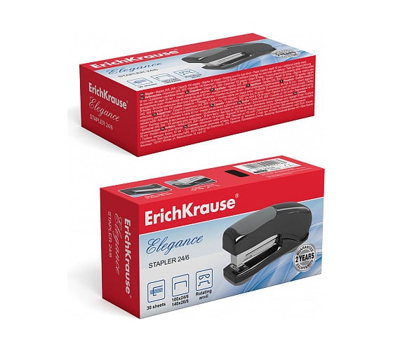 Степлер ErichKrause №24/6 Elegance Up-right до 30 листов, черный 2218