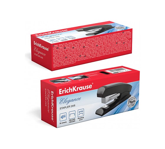 Степлер ErichKrause №24/6 Elegance Half-strip до 30 листов, черный  2241