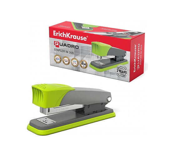 Степлер ErichKrause №24/6 Quadro Half-strip до 30 листов, серо-зеленый 46407 1