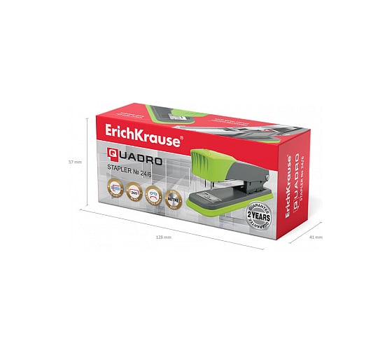 Степлер ErichKrause №24/6 Quadro Half-strip до 30 листов, серо-зеленый 46407