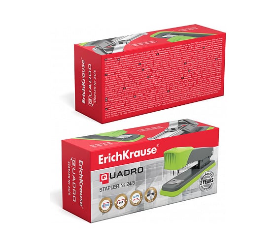 Степлер ErichKrause №24/6 Quadro Half-strip до 30 листов, серо-зеленый 46407