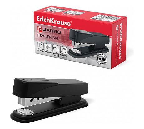 Степлер ErichKrause №24/6 Quadro до 30 листов, черный 28237