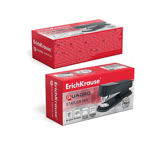 Степлер ErichKrause №24/6 Quadro до 30 листов, черный 28237