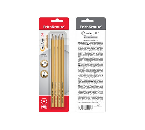 Чернографитный шестигранный карандаш ErichKrause Amber 100 HB 4 шт 45475