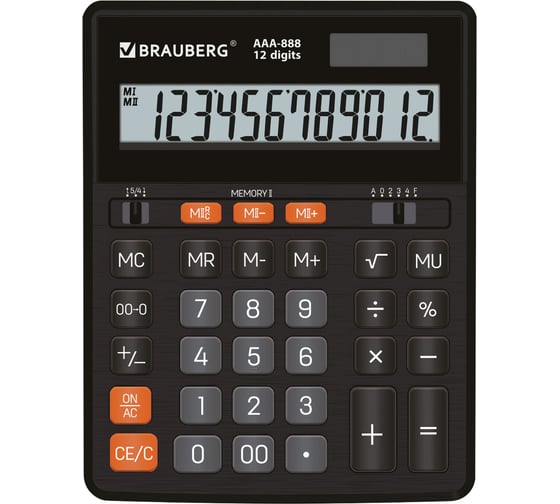 Калькулятор настольный BRAUBERG AAA-888 (202x159мм),12 разрядов, ЧЕРНЫЙ, двойное питание 273981 1