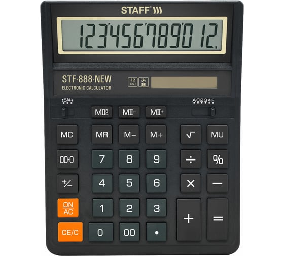 Калькулятор настольный Staff STF-888-New (202x158 мм), 12 разрядов, двойное питание, черный 273831 1