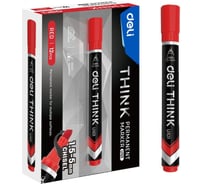 Маркер перманентный DELI Think скошенный пиш. наконечник 1. 5-5мм красный ( 12шт) EU10140