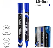 Маркер перманентный DELI Think скошенный пиш. наконечник 1. 5-5мм синий ( 12шт) EU10130