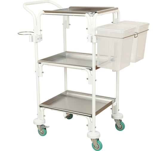 Тележка медицинская универсальная дезар ТМ-«КРОНТ» по ТУ 32.50.50.090-11769436-2023, в варианте исполнения ТМп-«КРОНТ»-5м (н/п нерж., держатель контейнера, контейнеры) 41283 1