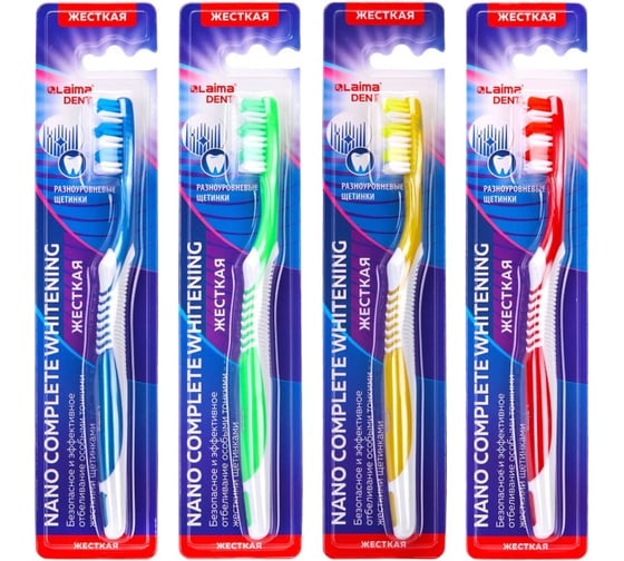 Зубная щетка жесткая LAIMA DENT Nano Complete WHITENING, безопасное отбеливание, 12 шт., 609317 1
