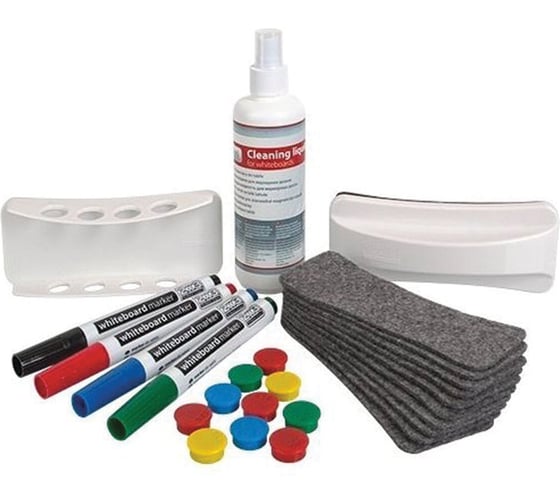 Набор для магнитно-маркерной доски ОФИСМАГ 4 маркера, держатель для маркеров, чист.ср-во,стир, салфетки стир., 2х3,AS111 231224 1