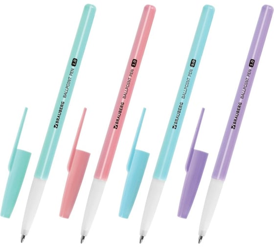 Ручка шариковая BRAUBERG Офисная PASTEL COLOR, СИНЯЯ, узел 1мм, линия 0,5мм, КОМПЛЕКТ 50 шт., 144199 1