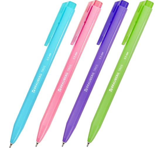 Ручка шариковая автоматическая BRAUBERG TRIOS BRIGHT COLOR, СИНЯЯ, КОМПЛЕКТ 40 шт., линия письма 0,3 мм, 144497