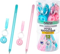 Ручка с подвеской шариковая FUNSTER Donut, СИНЯЯ, корпус ассорти, КОМПЛЕКТ 12 шт., линия письма 0,35 мм, 144373