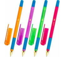 Ручка шариковая BRAUBERG масляная с грипом X-ONE NEON, СИНЯЯ, корпус ассорти, линия 0,35мм, КОМПЛЕКТ 12 шт., 143987