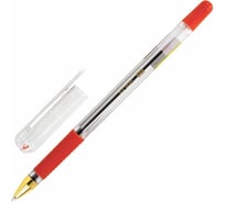 Ручка шариковая BRAUBERG масляная с грипом X-ONE, КРАСНАЯ, корпус прозрачный, линия 0,35 мм, КОМПЛЕКТ 12 шт., 143989