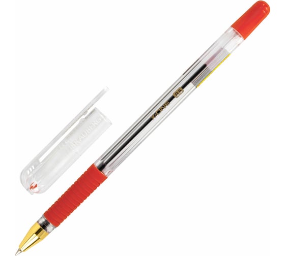 Ручка шариковая BRAUBERG масляная с грипом X-ONE, КРАСНАЯ, корпус прозрачный, линия 0,35 мм, КОМПЛЕКТ 12 шт., 143989 1
