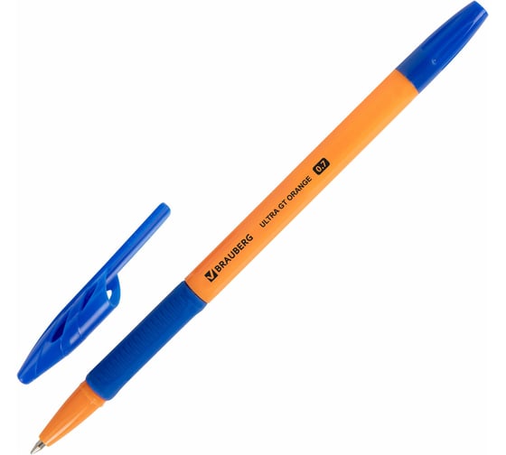 Ручка шариковая с грипом BRAUBERG ULTRA GT ORANGE, СИНЯЯ, корпус оранжевый, линия 0,35мм, КОМПЛЕКТ 50 шт 144052 1