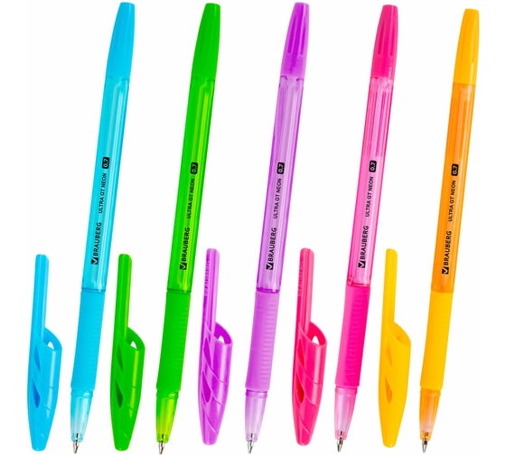Ручка шариковая с грипом BRAUBERG ULTRA GT NEON, СИНЯЯ, корпус ассорти, линия 0,35мм, КОМПЛЕКТ 50 шт 144054 1