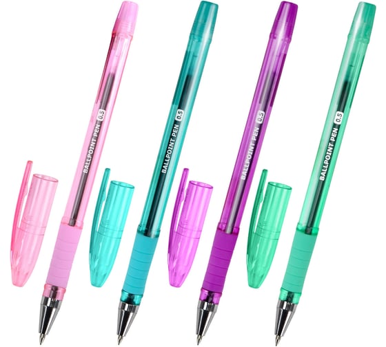 Ручка шариковая масляная BRAUBERG с грипом, кросс-серия PASTEL, синяя, ассорти, комплект 12 шт , линия 0,25 мм  144488