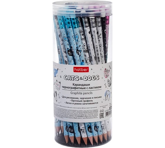 Карандаш чернографитный Hatber Cats&Dogs круглый корпус 72шт. HB с л 093380 1