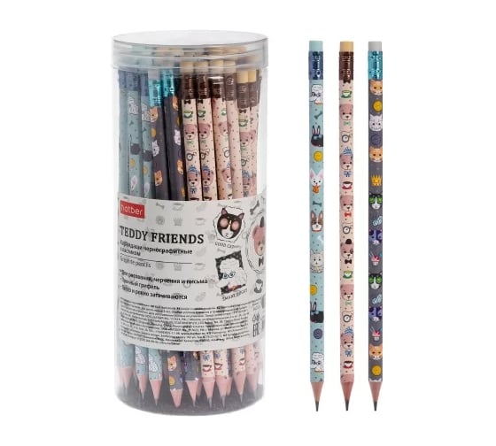 Карандаш чернографитный Hatber Teddy Friends круглый корпус 72шт 086458 1